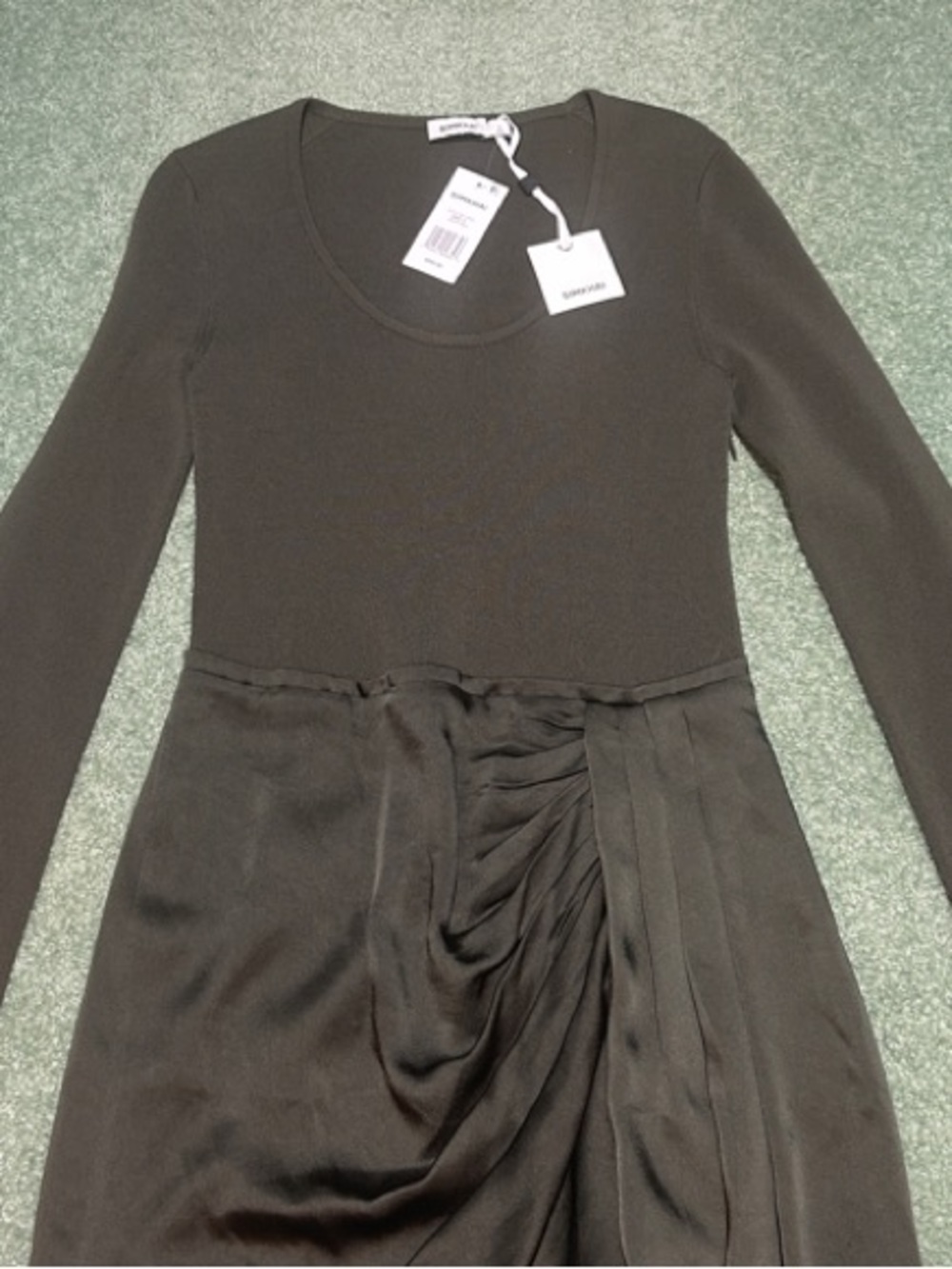 NWT SIMKHAI Springer Moss Green Long-Sleeve Mixed Media Mini Dress - Picture 5 of 14